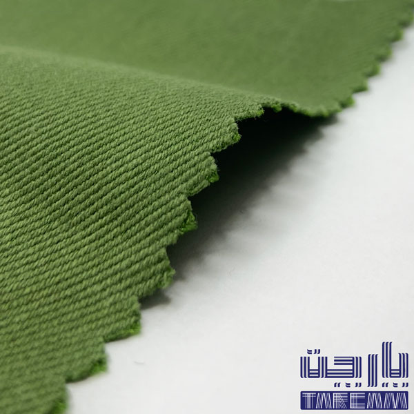 نمونه پارچه کتان کش، طرح بافت کجراه شلواری ۳۶۰ گرم عرض ۱۵۰ س م رنگ سبز چمنی www.parchat.ir